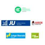 Logos JEF Hessen, JU Hessen, Jusos Hessen Süd, Junge Liberale Hessen, Grüne Jugend Hessen